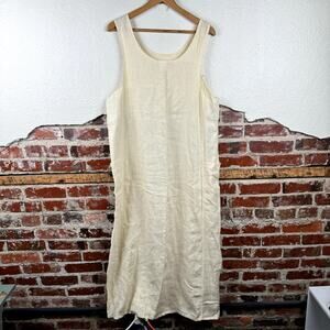 Vintage Marc Ware Dress Sz Medium Yellow Linen Sleeveless Maxi Pockets Lagenlook